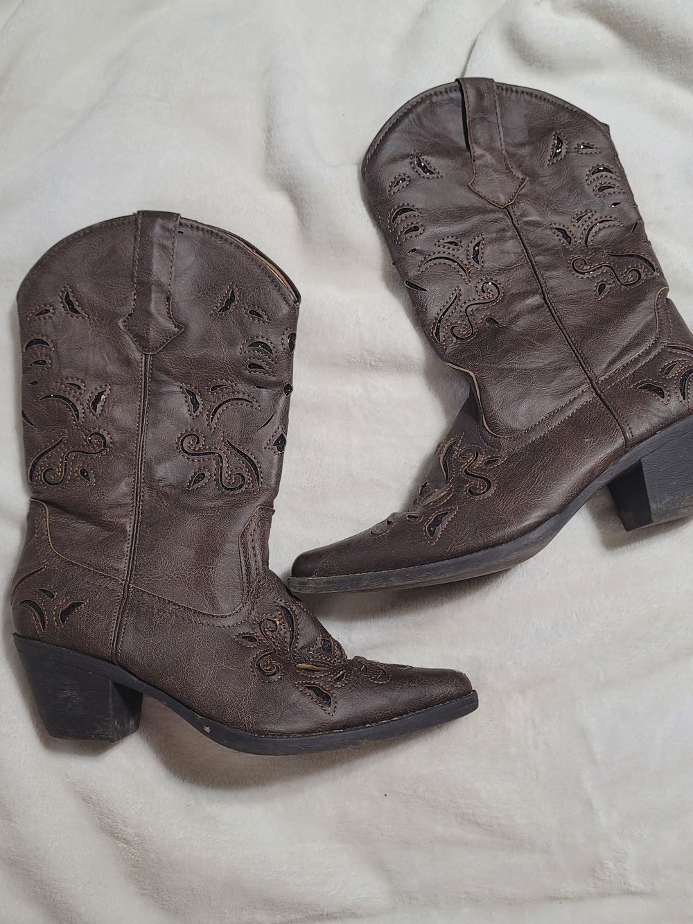 Roper Dark Brown Embroidered Western Heeled Boots Sz 9.5